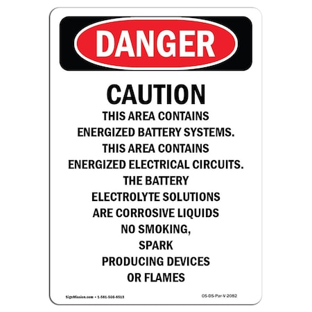 Safety Sign, OSHA Danger, 10" Height, Rigid Plastic, Portrait Caution This Area Contains, Portrait